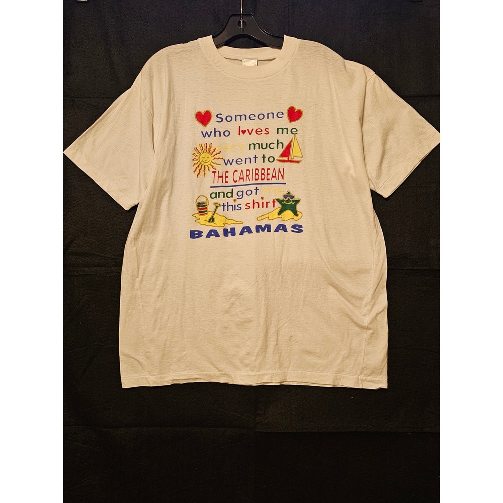 Vintage Bahamas Caribbean Souvenir Graphic T-Shirt White XL Puff Print 90s Style